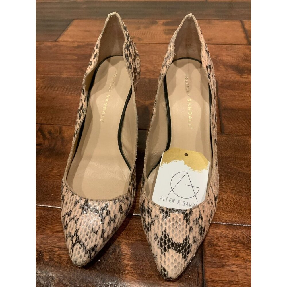 Loeffler Randall Light Pink & Black Snakeskin Texture Scallop Heels, Size 6.5 US